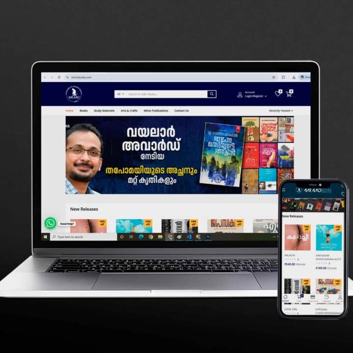 AI-powered digital platform showcasing books and publications on laptops and smartphones.