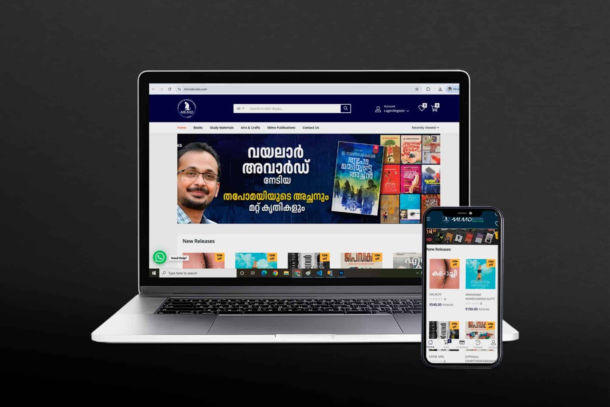 AI-powered digital platform showcasing books and publications on laptops and smartphones.